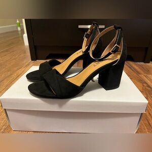 Report Black Faux Suede Block Heels
